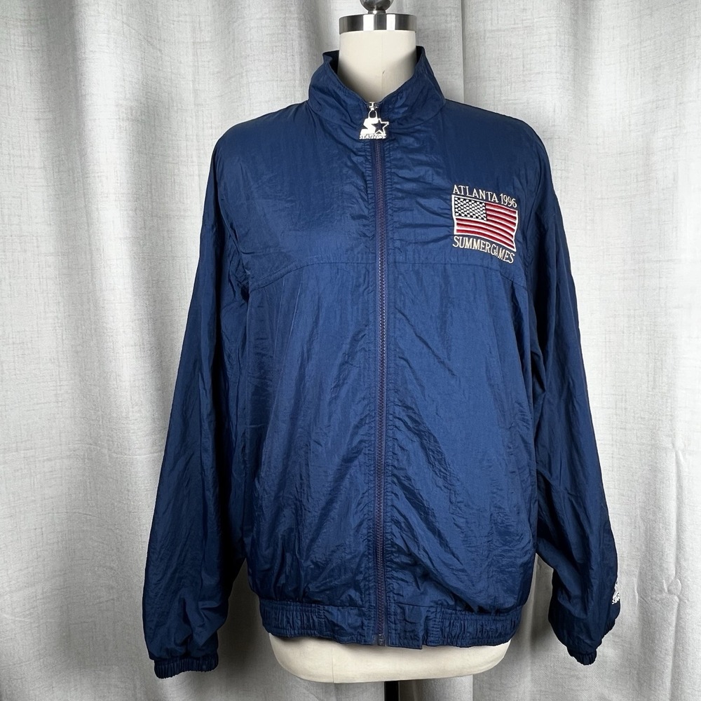 Vintage 1996 Starter Men's XL Olympic Atlanta Summer Games Jacket Flag Patches